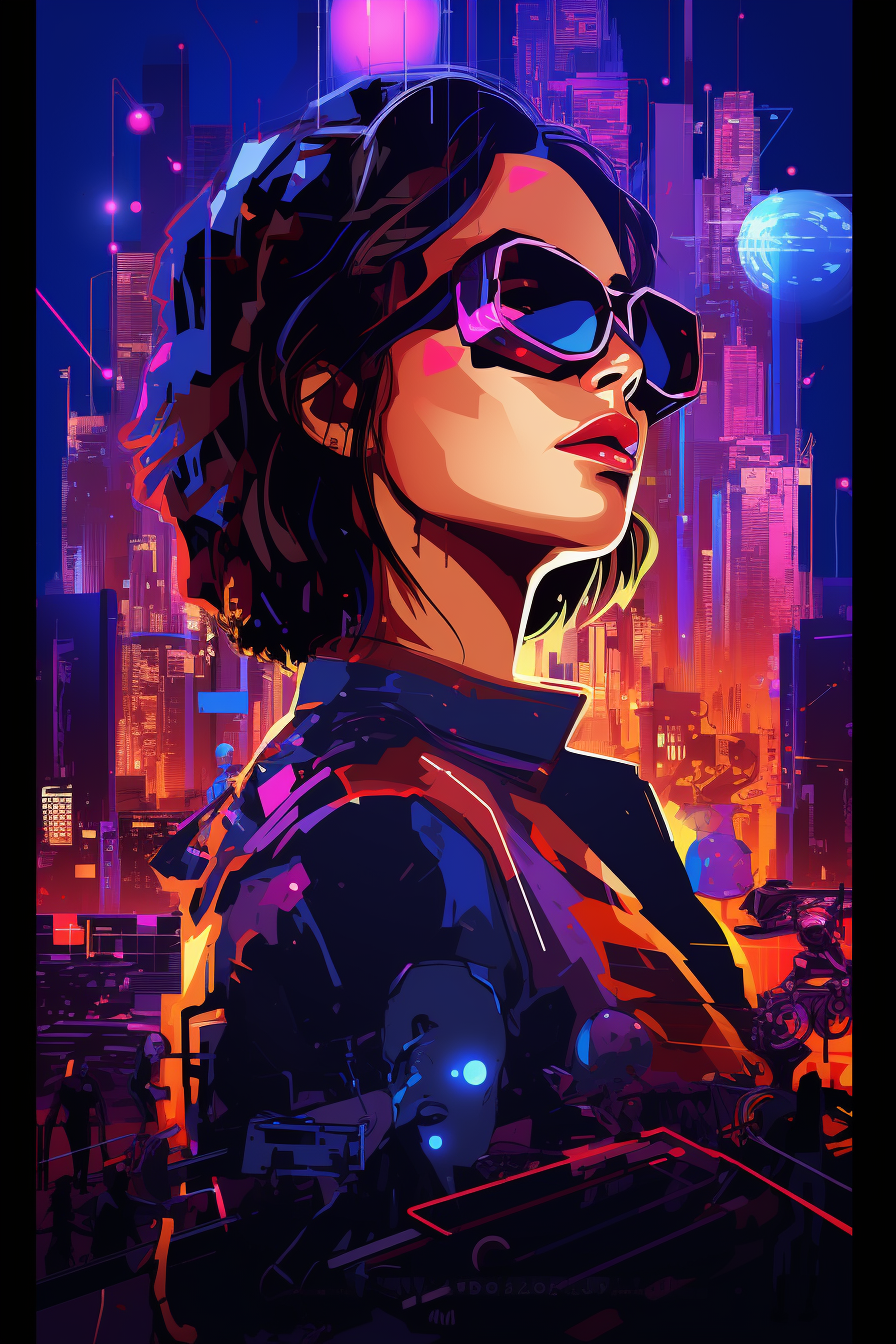 Vector art of a cyberpunk Spanish lesson