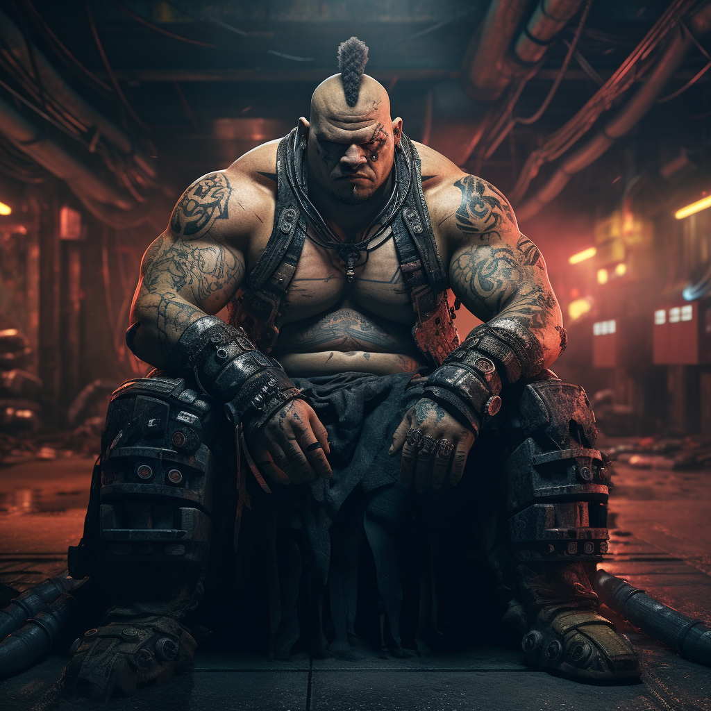 Cyberpunk underground pit fighter sumo wrestler