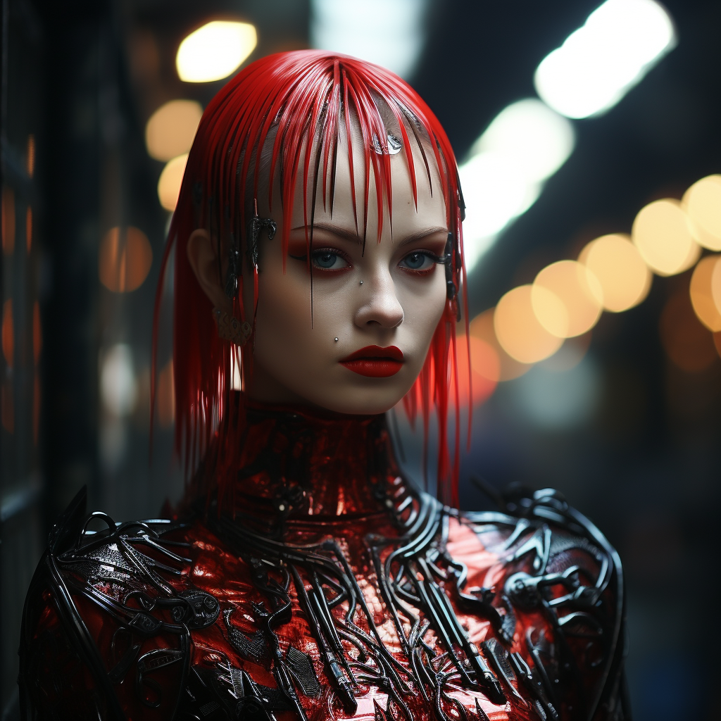 Cyberpunk vampiress in neon-lit shadows