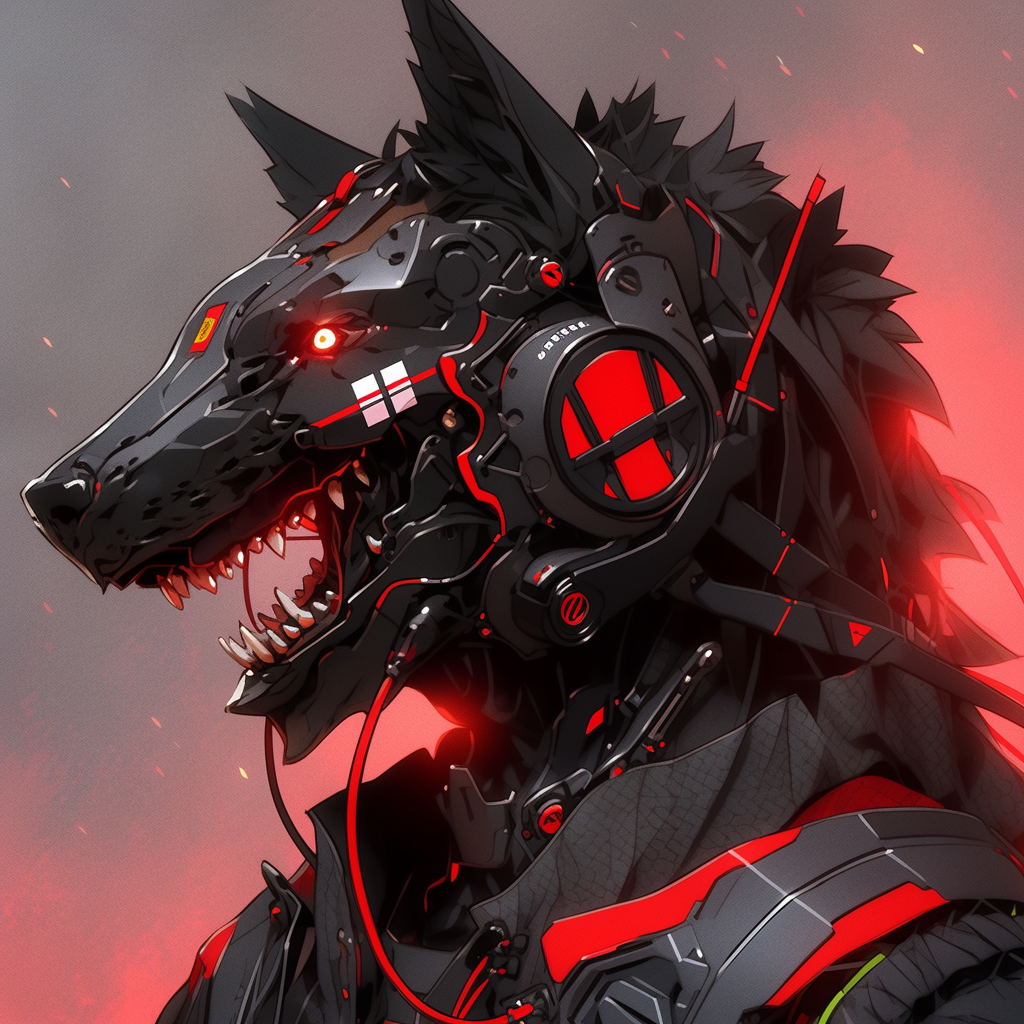 Cyberpunk werewolf in mecha cyberarmor.