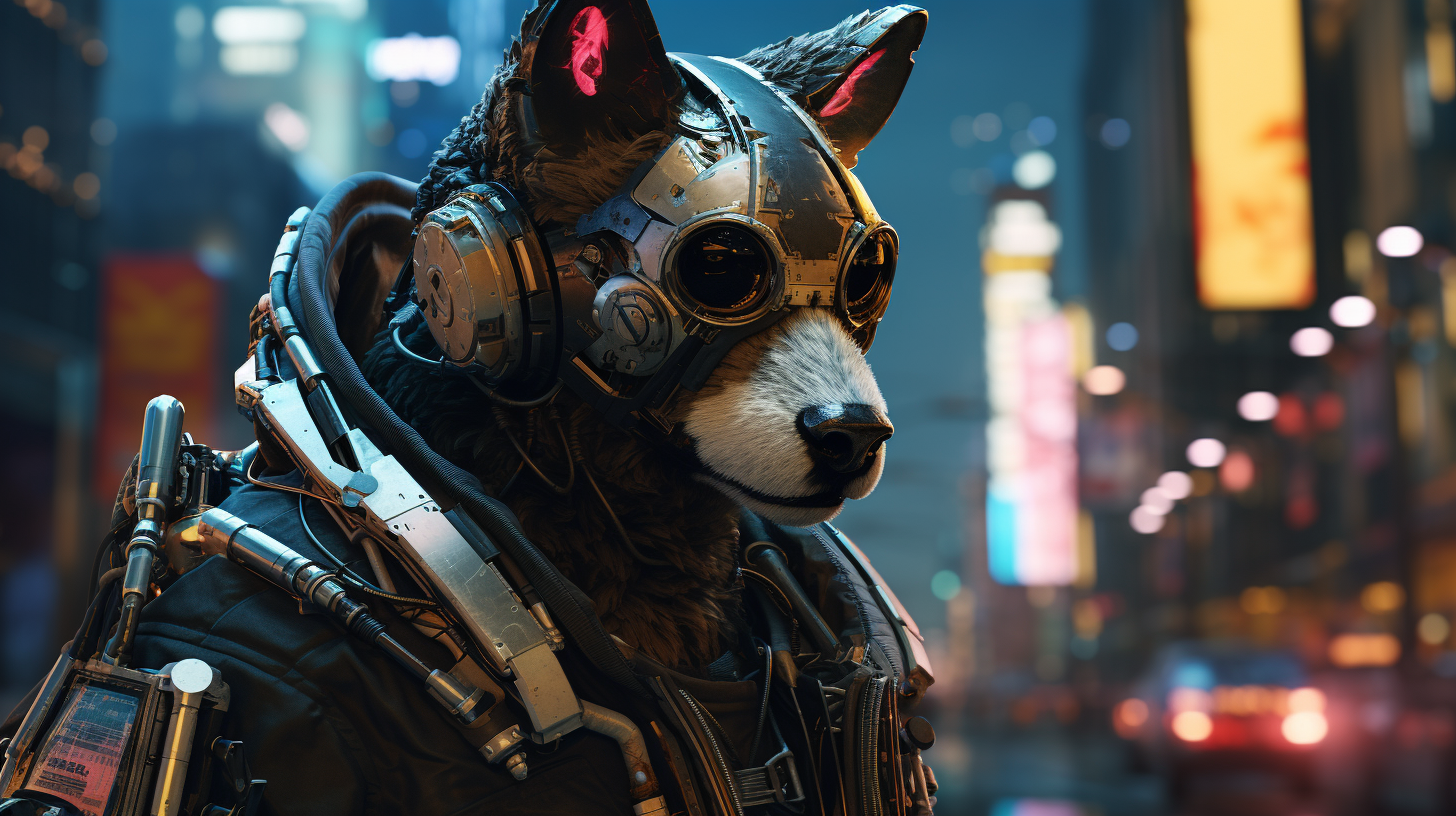 Anthropomorphic animals in cyberpunk city