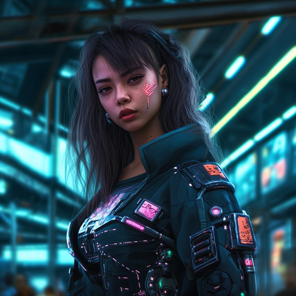 Fashionable cyberpunk Asian girl with attitude