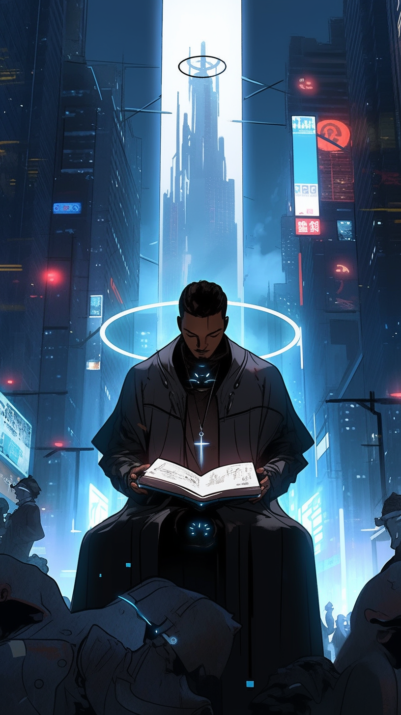 Cyberpunk Bible with Radiant Light