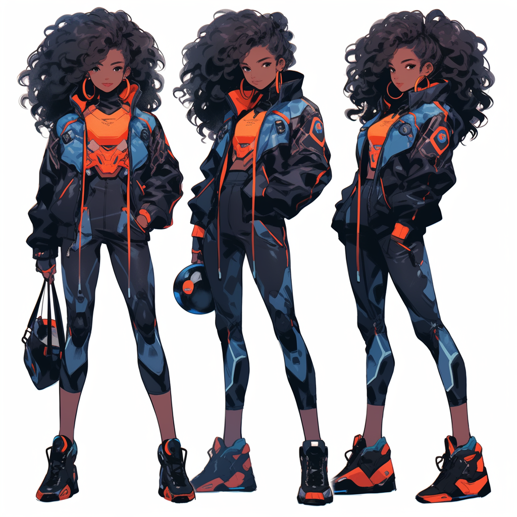 Illustration of black American girl Cyberpunk Spiderwoman