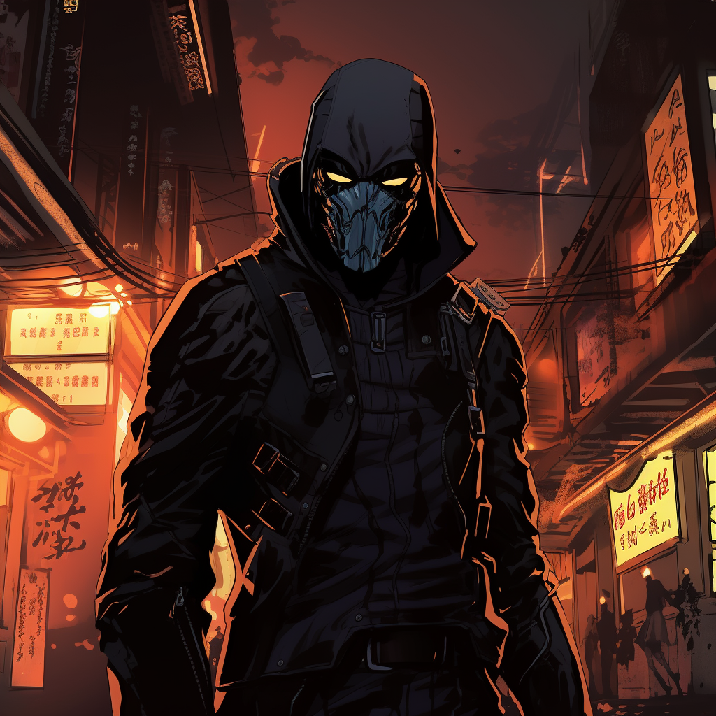 Dynamic pose of Cyberpunk Black Mask