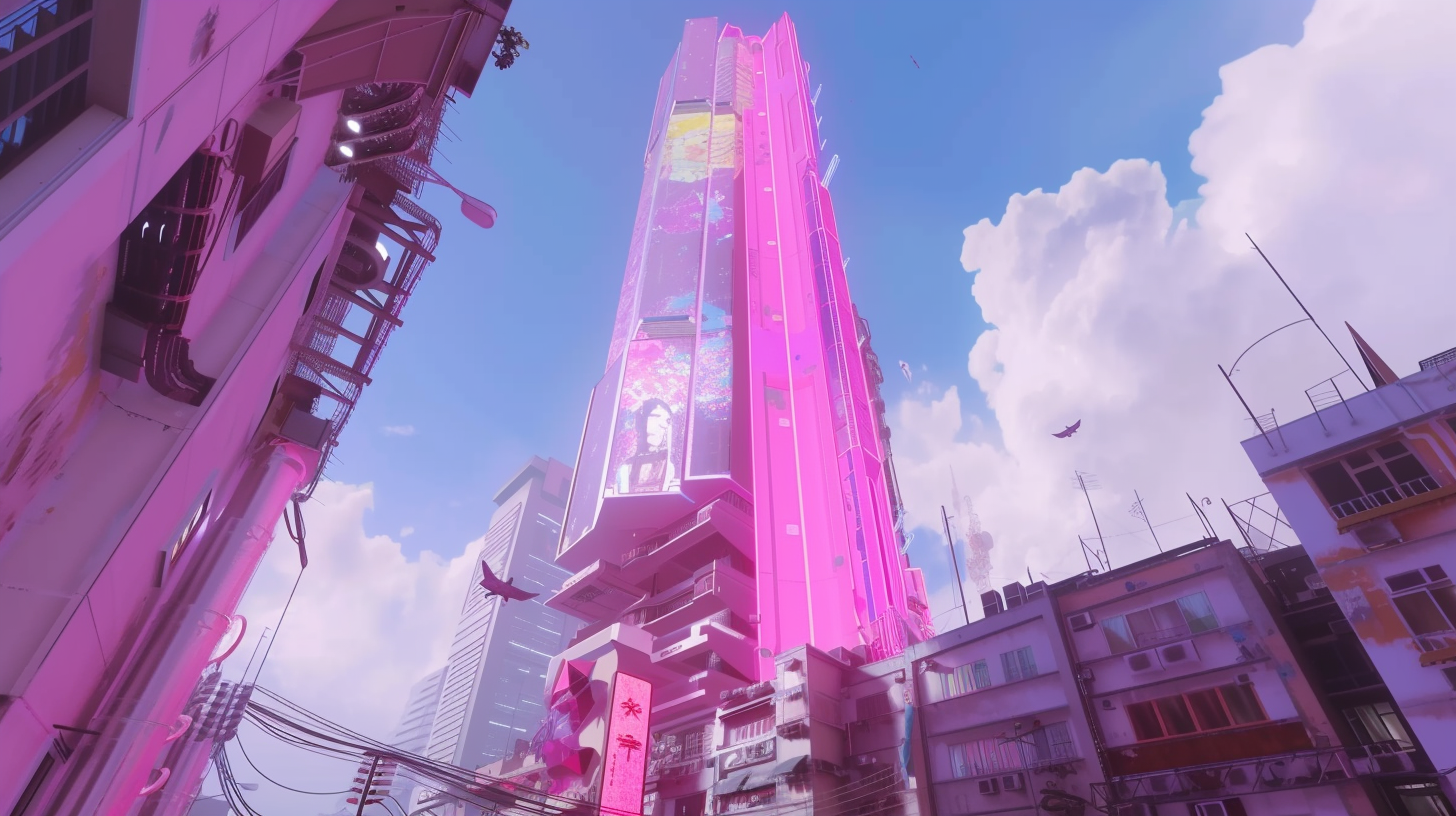 Cyberpunk city Matron headquarters daytime