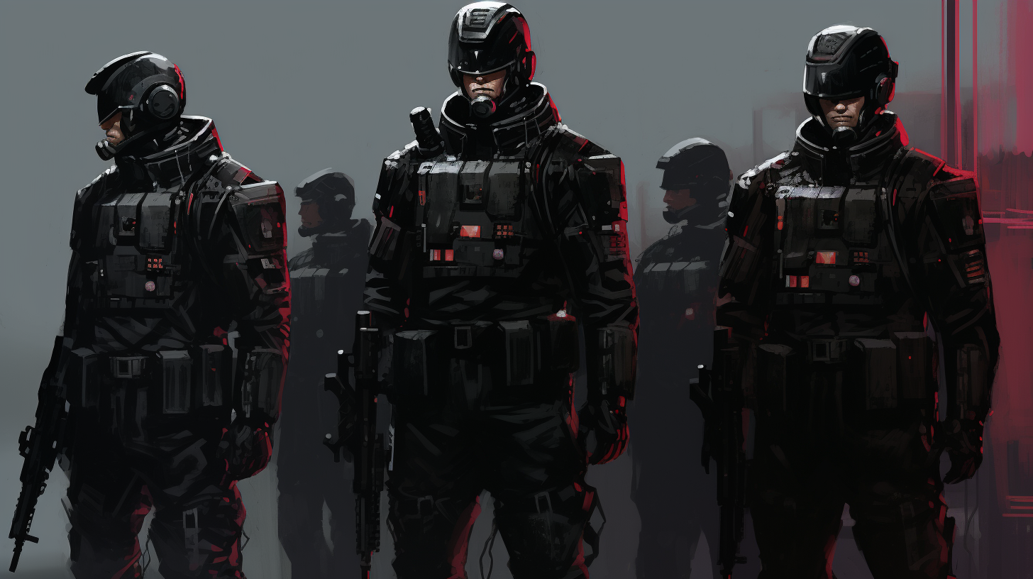 Sketches of cyberpunk dystopian police officer