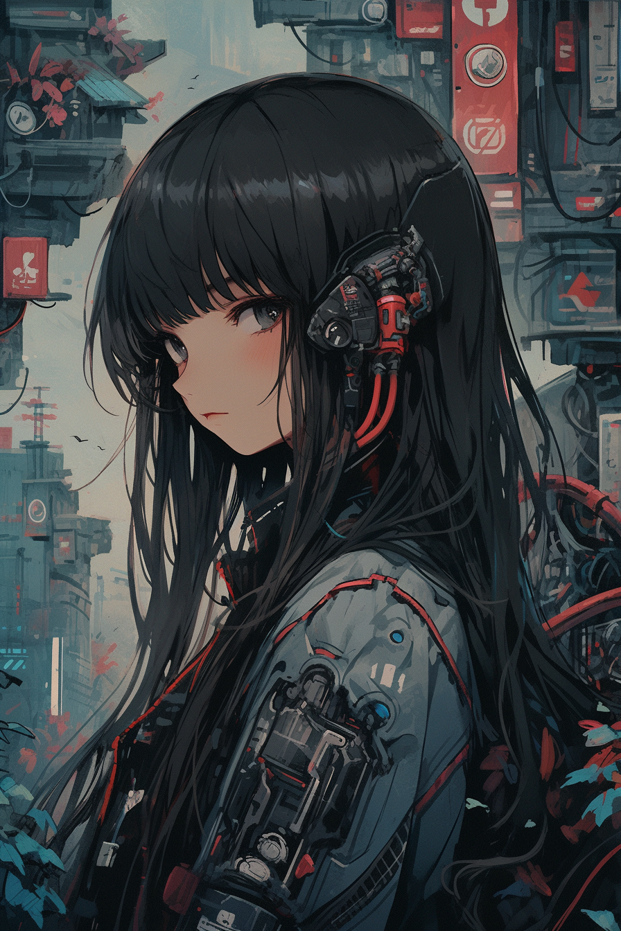 Nostalgic female character in cyberpunk setting