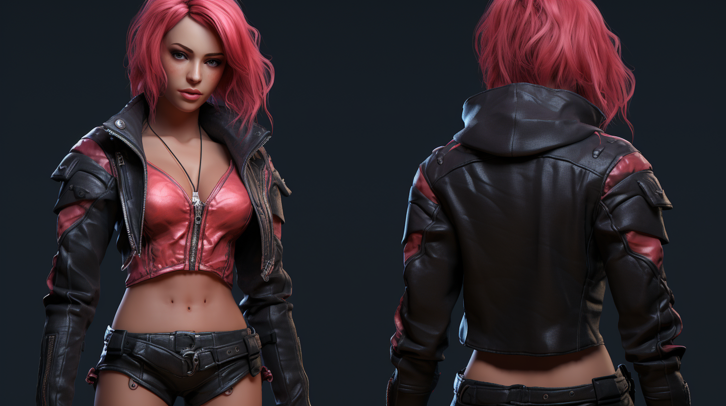 Stylish cyberpunk woman in red leather jacket