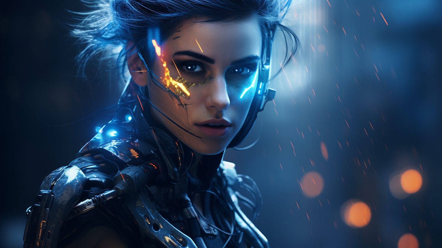 Cyberpunk Female Warrior with Blue Hair