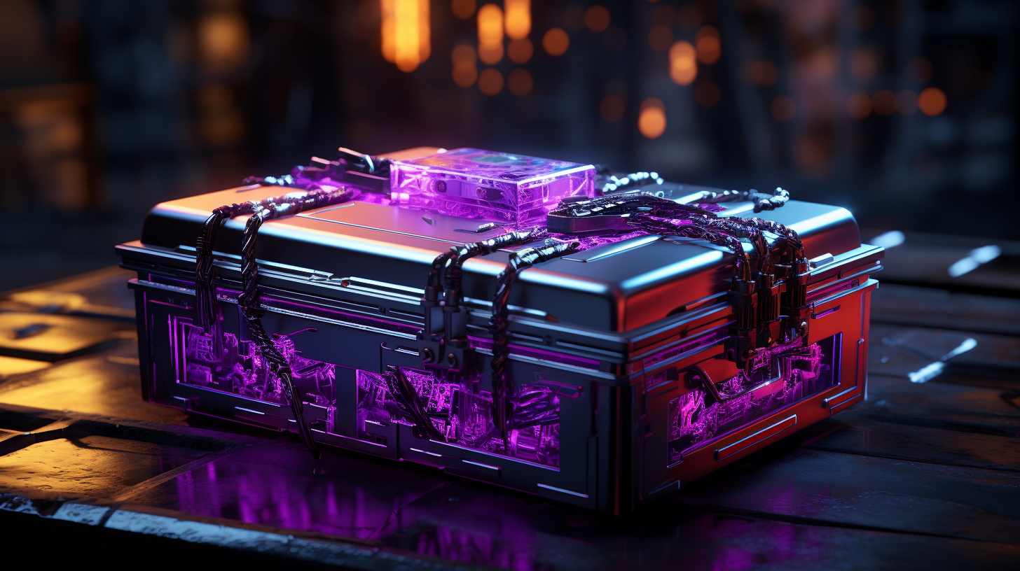 Cyberpunk gift box with cryptocurrency