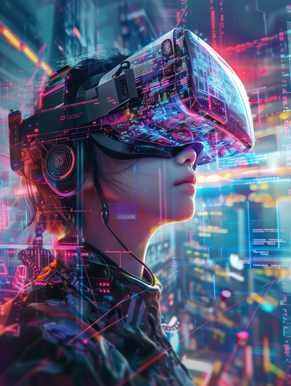 Young Japanese girl cyberpunk hacker in VR