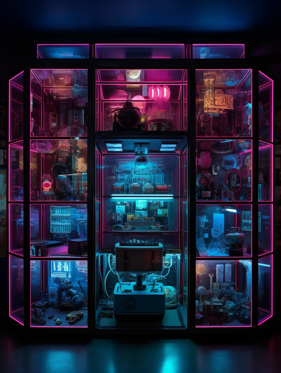 Futuristic Cyberpunk Laboratory Experimenting with Electronics