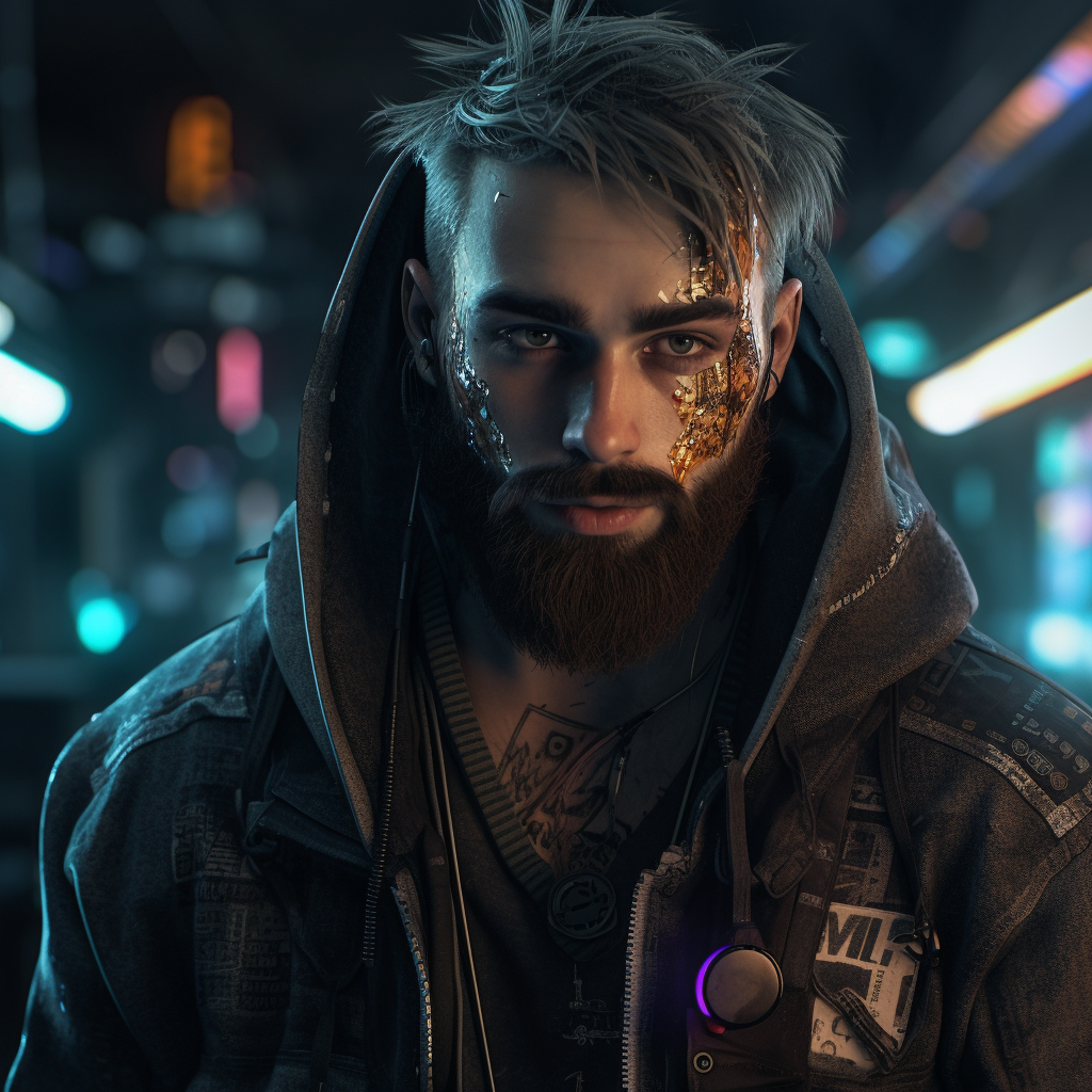 Cyberpunk male with hot beard