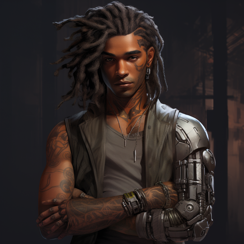 Cyberpunk male with a metal arm