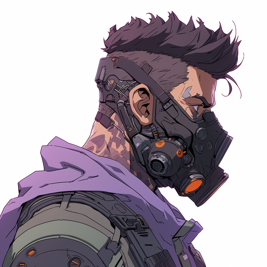 Cyberpunk mercenary wearing mask cartoon on white background