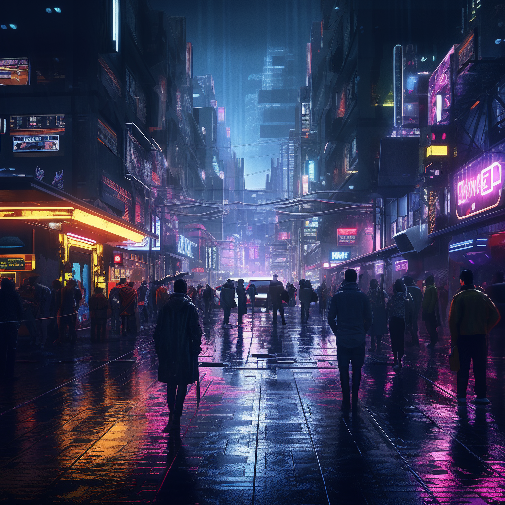 Netrunner in Cyberpunk Neon Rainy Street