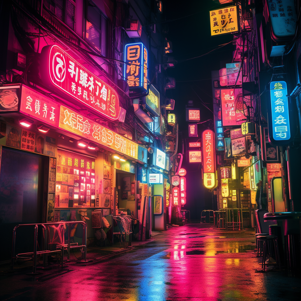 Cyberpunk robot club in Neon Tokyo