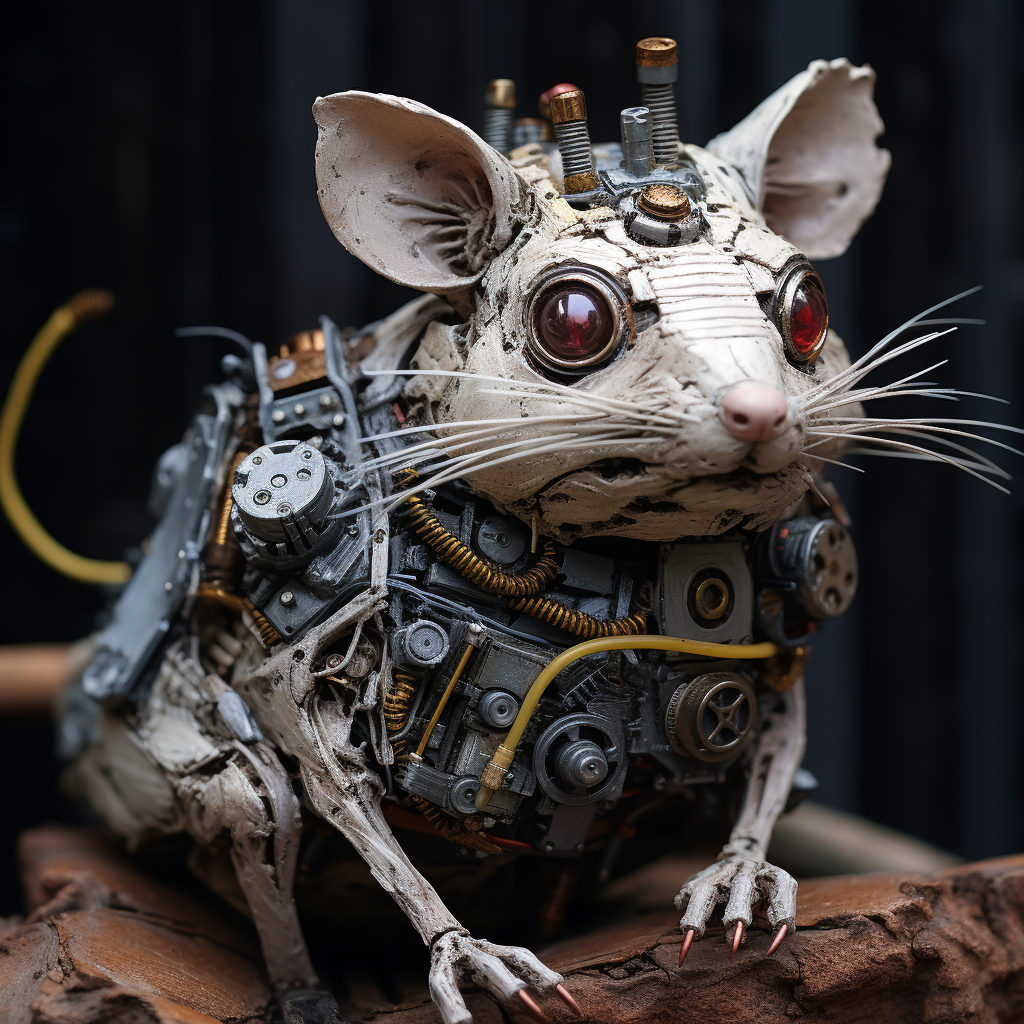 Cyberpunk Robot Rat on Tree Stub