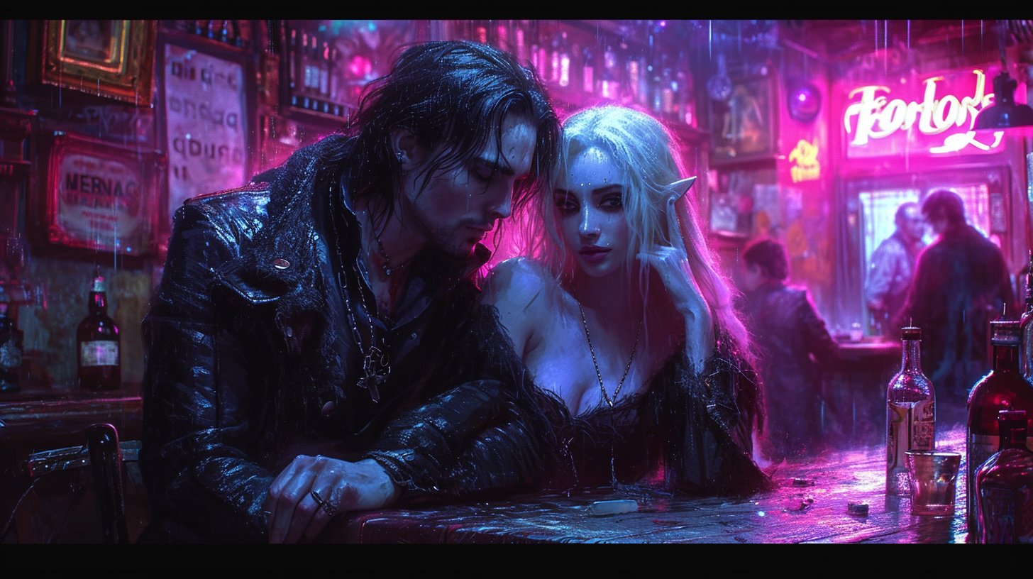 Cyberpunk Romantic Couple Nightclub