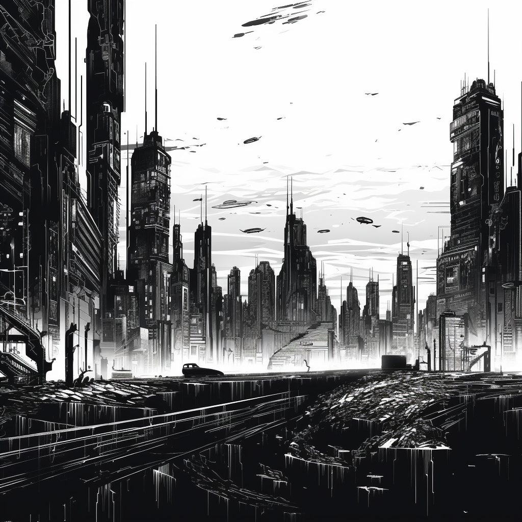 Stunning Cyberpunk Sketch with Neon Skyline