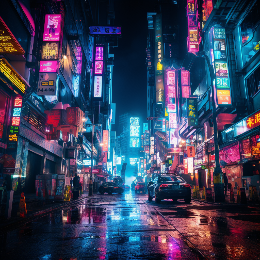 Vivid cyberpunk street scene