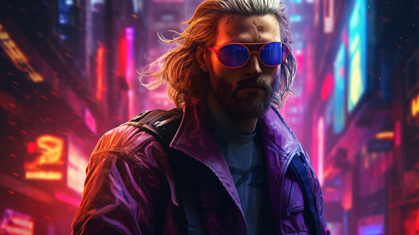 Blond man with cyberpunk streetwear outfit