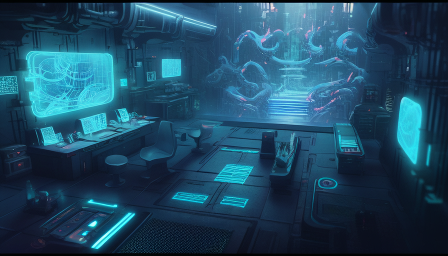 Time traveler in cyberpunk lab