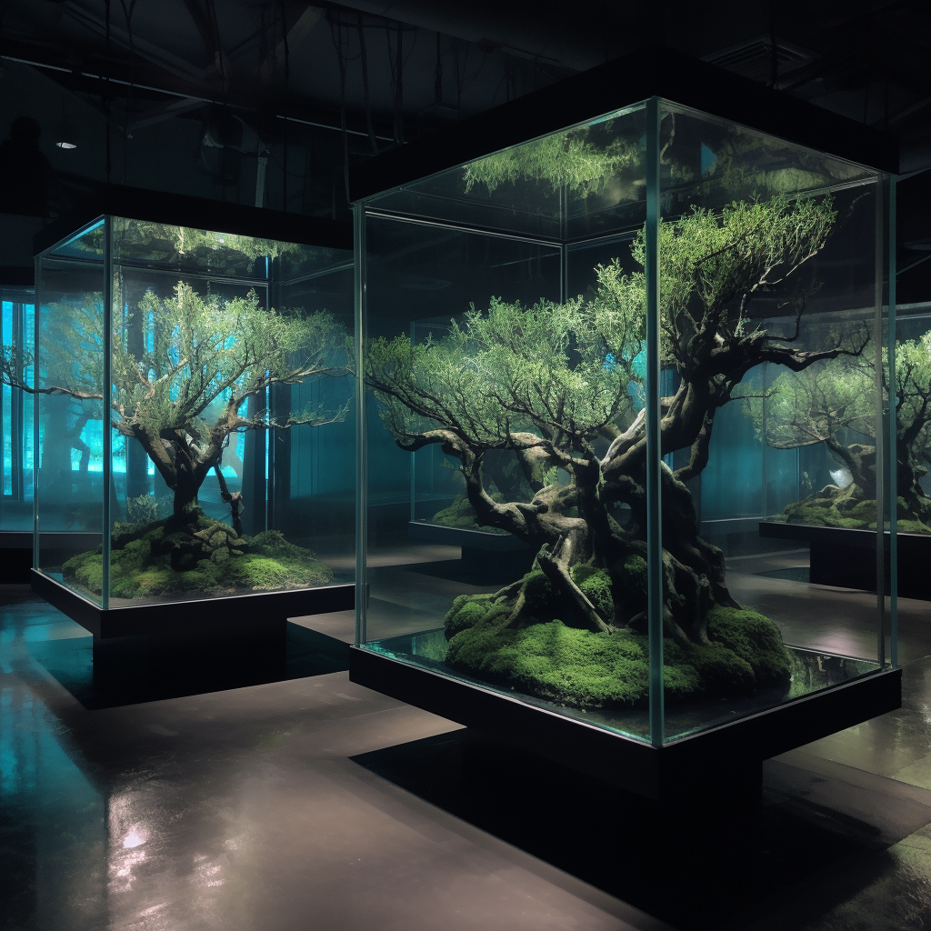 Scenic Cyberpunk Trees Under Glass