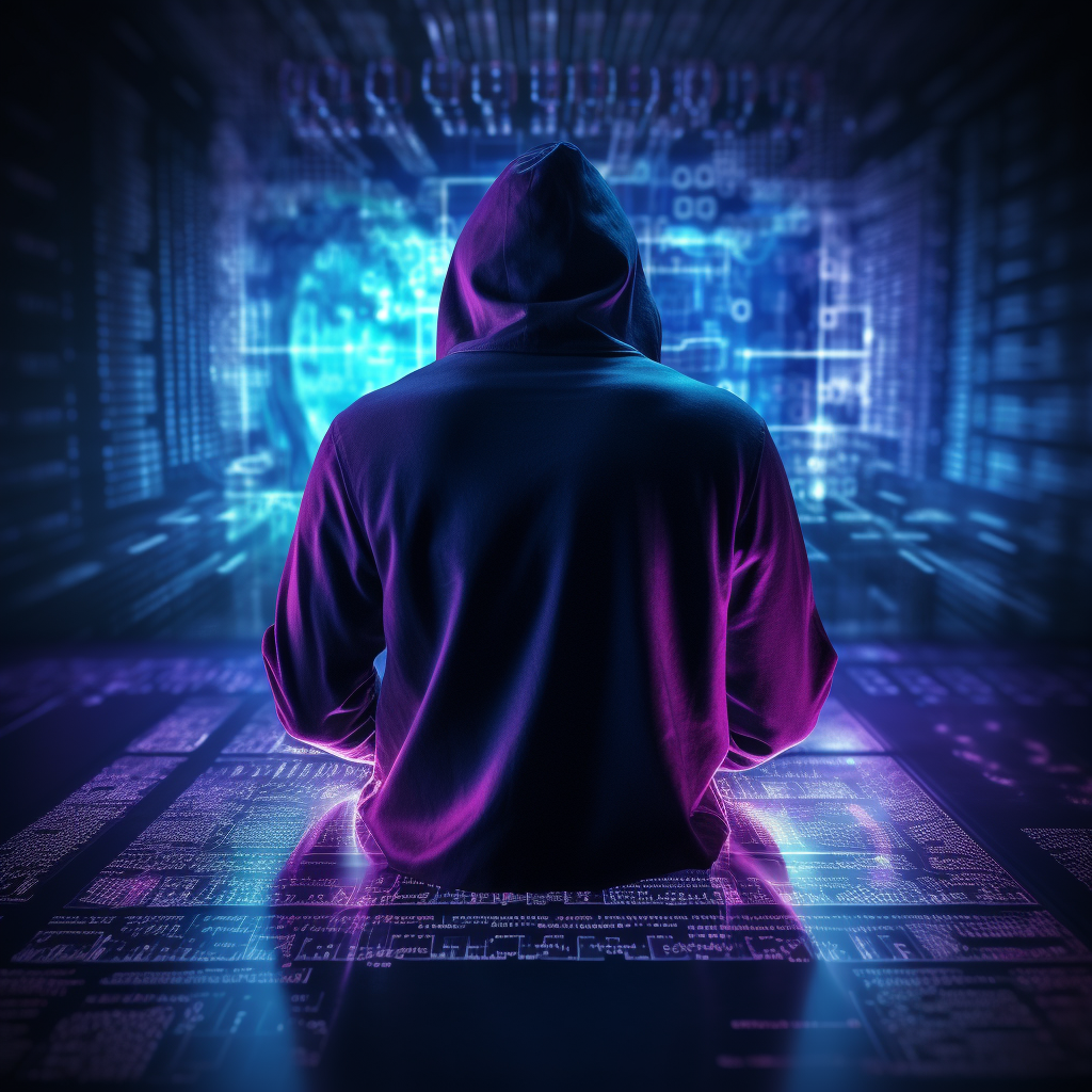 Image showcasing cybersecurity in dark blue and light purple