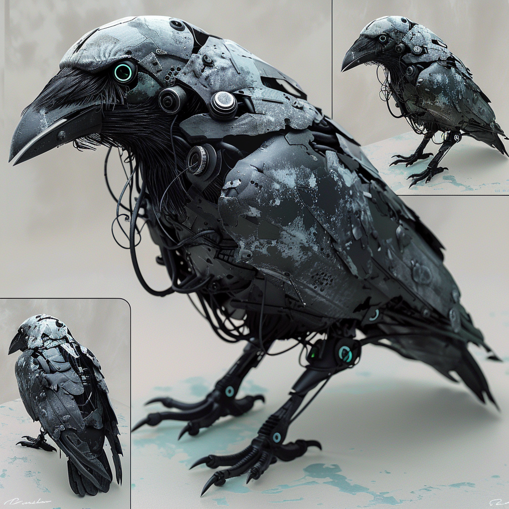 Cyborgized Crow with Intense Expression