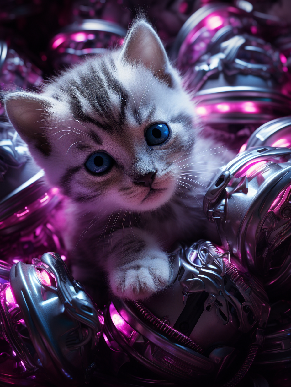 Cyborg kittens with bisexual lighting