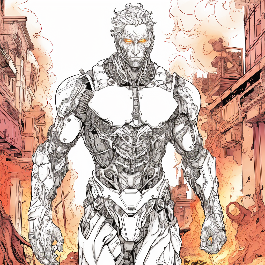 Cyborg in Flames and Rubble