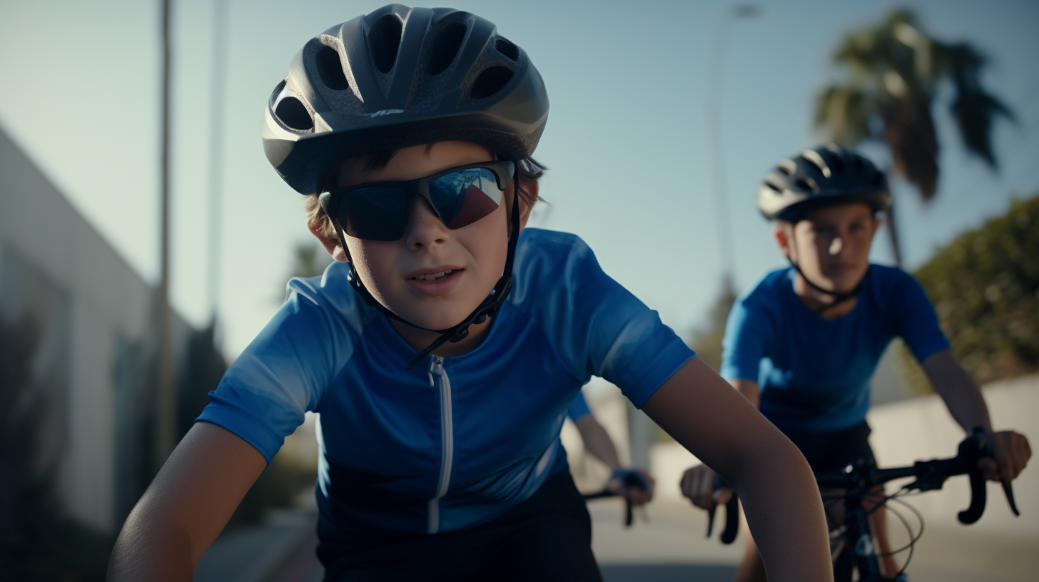 Teen boys cycling on road