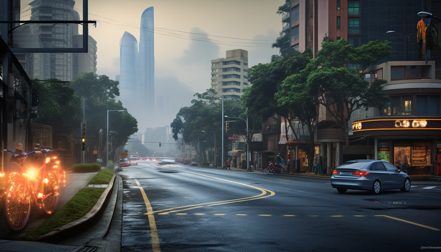 Cyclist in Guatemala City by Traffic Light in Urban Landscape - 2Moons.ai