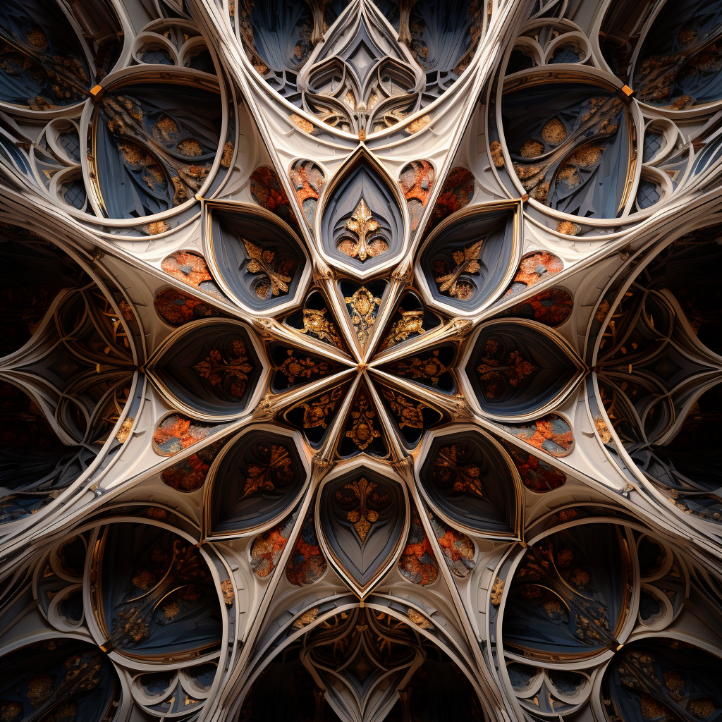 Cymatic shapes in ornate cathedral ceiling