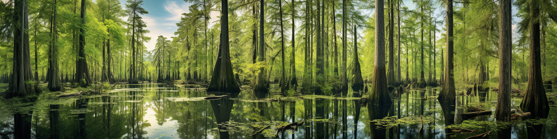 Gorgeous cypress swamp nature panorama