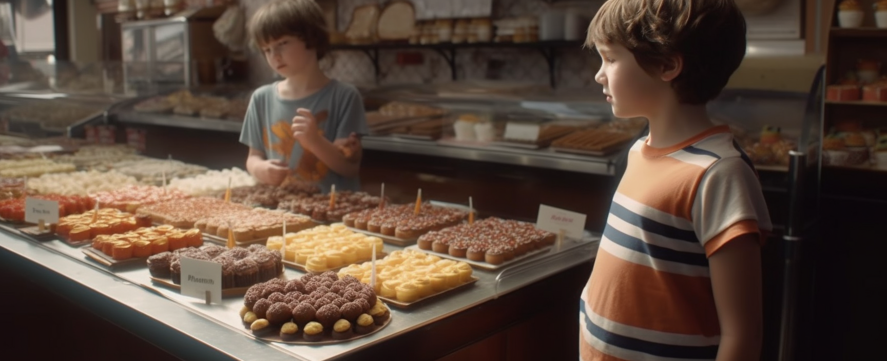 Two children buying delicious trdelník at a Czech bakery