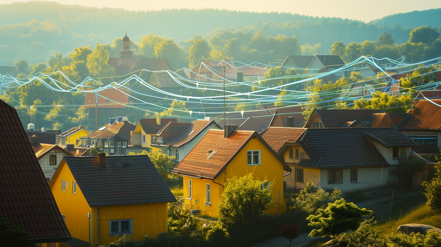 Czech village town yellow houses with blue energy sharing