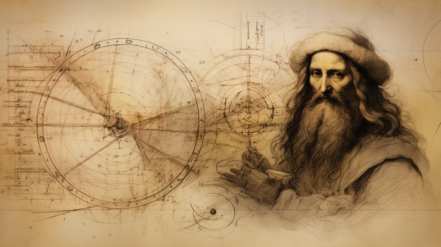 Leonardo da Vinci sketch with digital process timeline