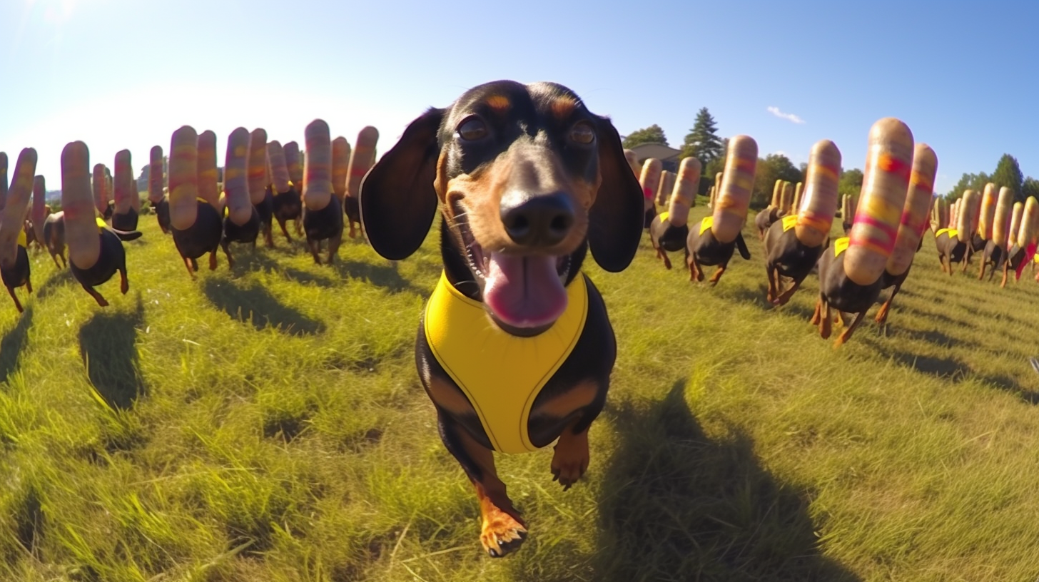 Dachshund Human Head Running with Sausage Dogs