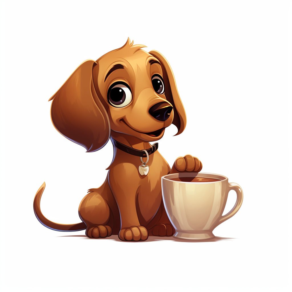 Dachshund Dog Holding Cup of Coffee Cartoon