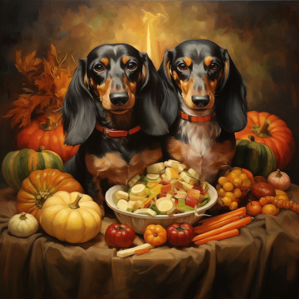 Adorable dachshunds celebrating Thanks Giving