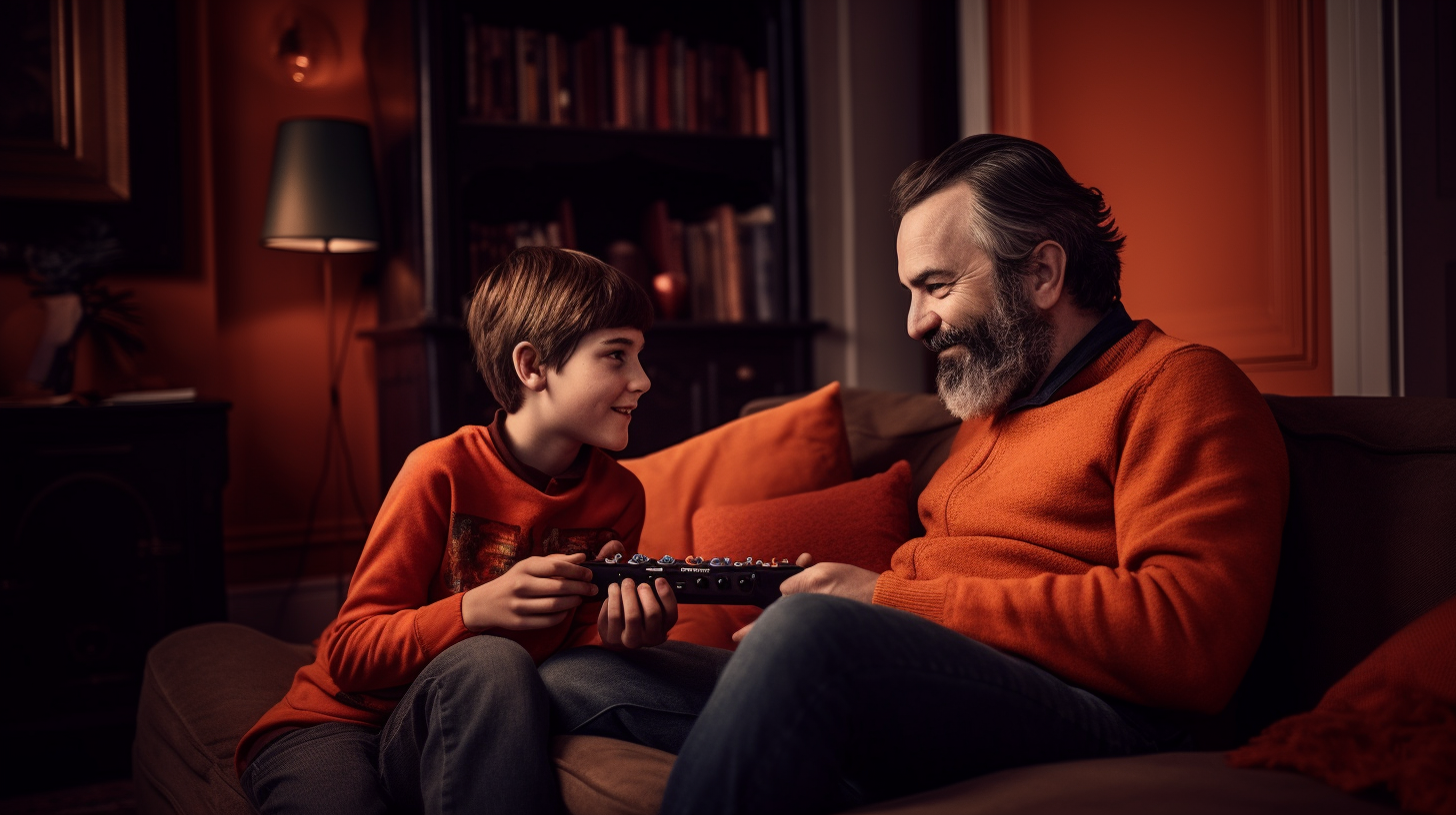 Dad and Child Playing Video Game