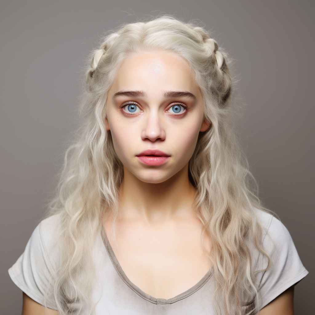 Daenerys Targaryen without makeup in mugshot