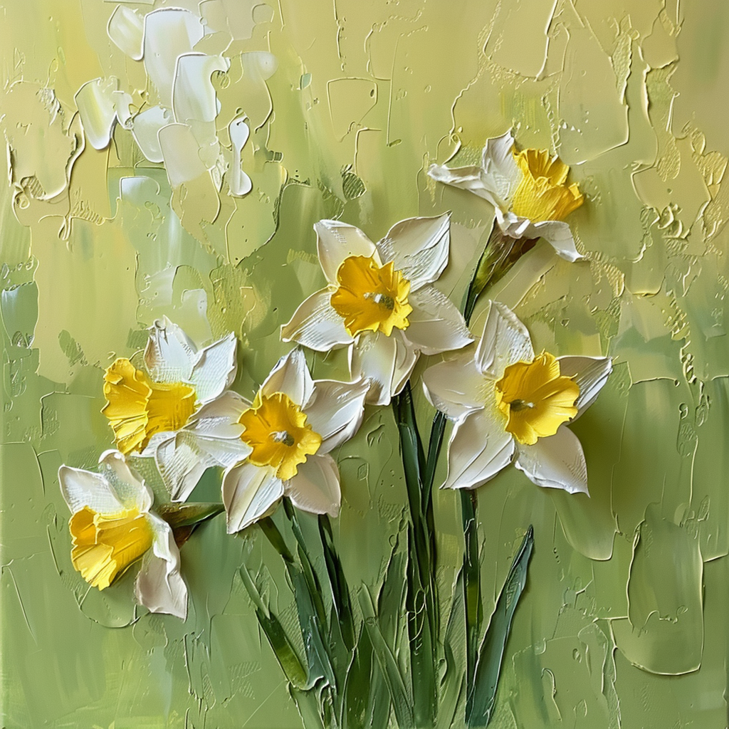 Daffodils oil painting background yellowish green