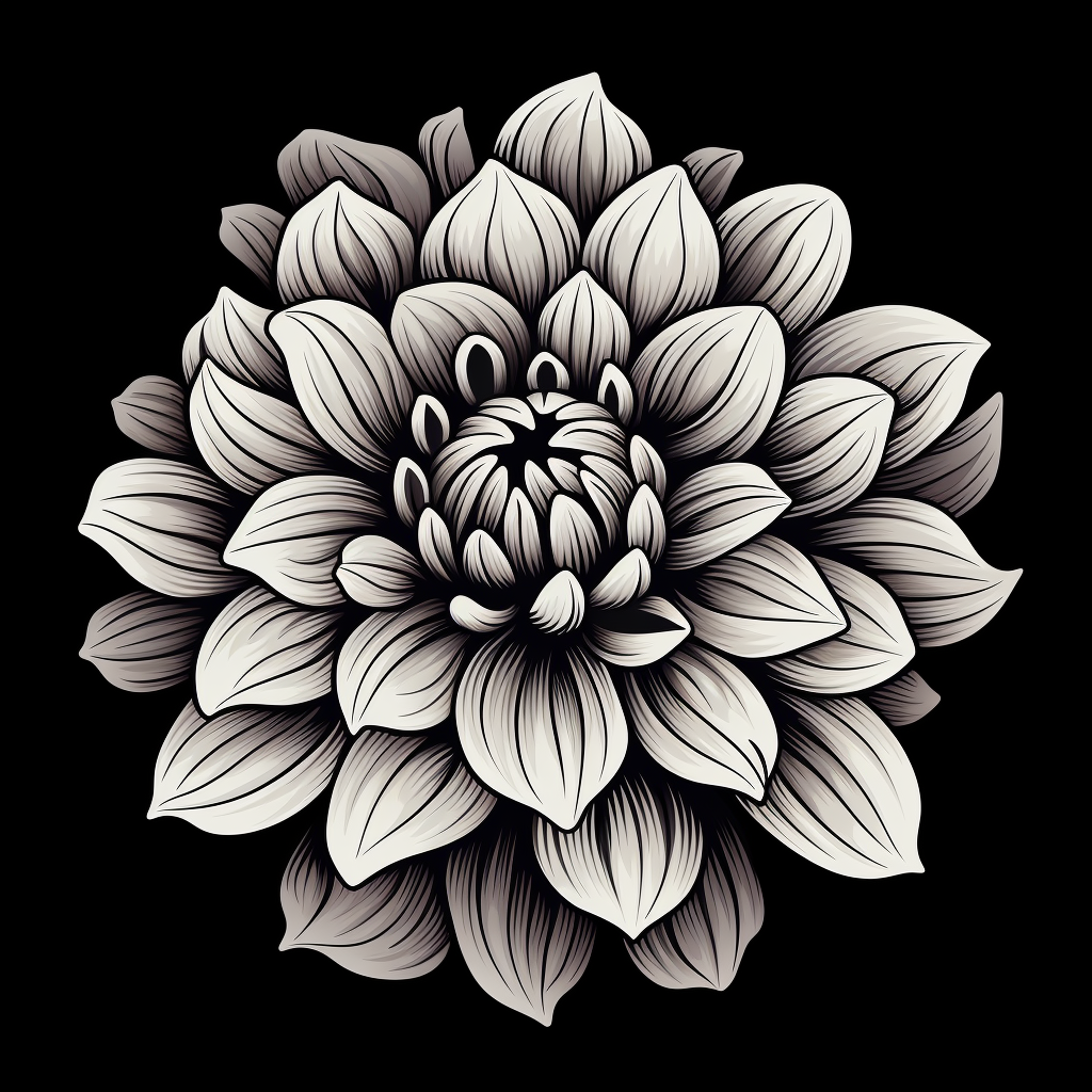 Vector grayscale illustration of a dahlia flower