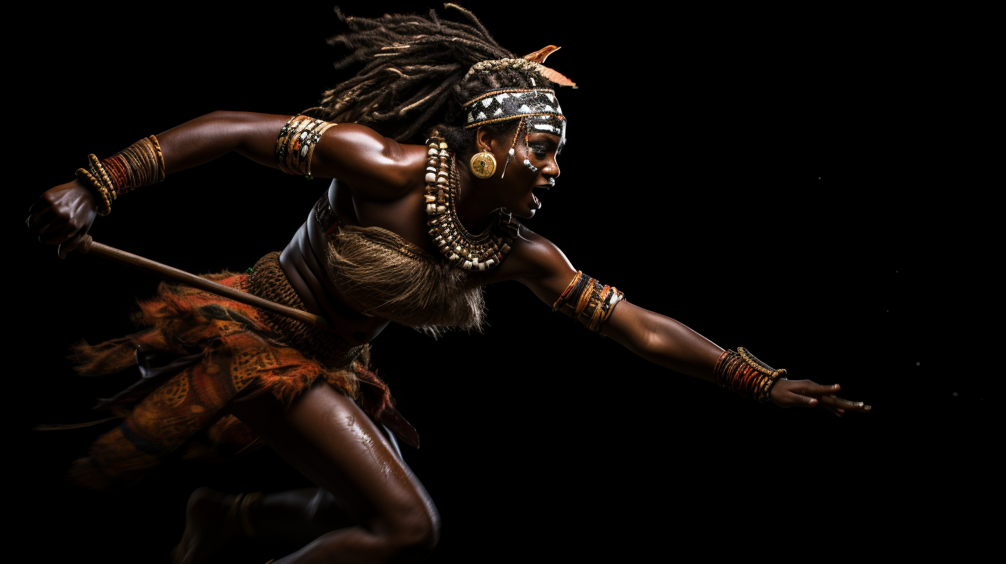 Dahomey Amazon Female Warrior Running with Spear