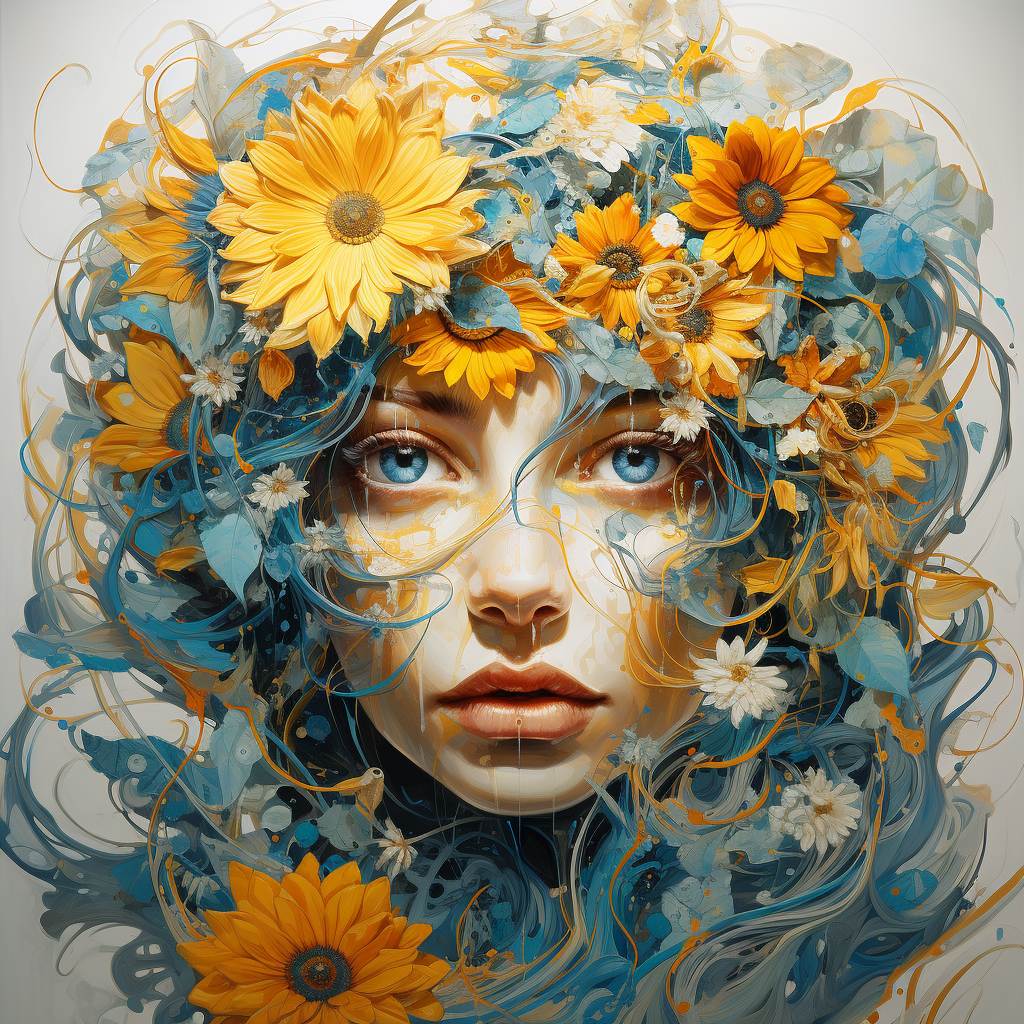 Beautiful woman's face surrounded by daisy flower