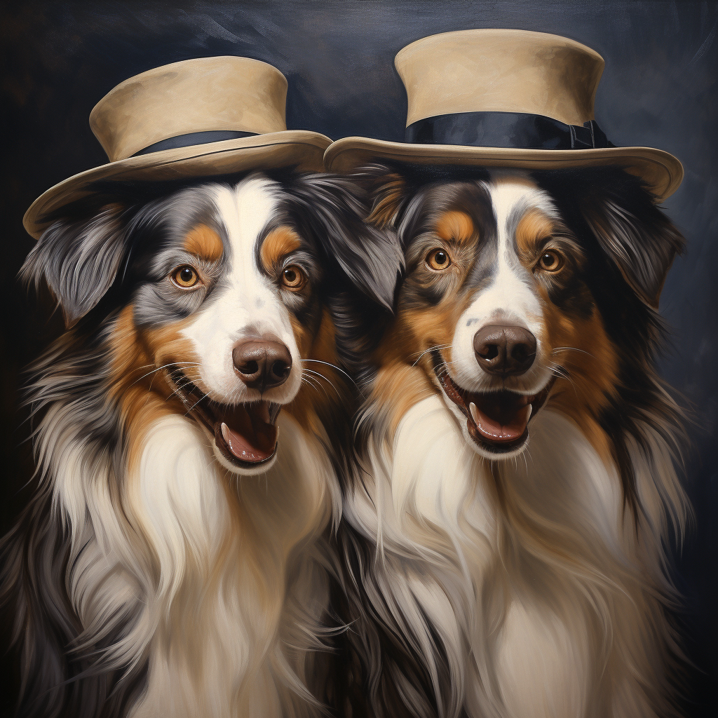 Colorful Dali-style Australian Shepherds